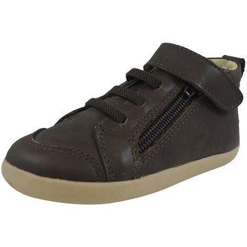 Old Soles Boy's 369 Brown Sure Step Leather Zip Up Stretch Lace Sneakers - Just Shoes for Kids
 - 1