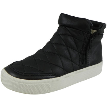 Old Soles 1040 Boy's and Girl's Zip Daley Black Quilted Leather Zipper High Top Sneaker Shoe - Just Shoes for Kids
 - 1