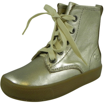 Old Soles Girl's 1023 Swag High Top Gold Leather Zip Up Stretch Lace Sneaker Boots - Just Shoes for Kids
 - 1