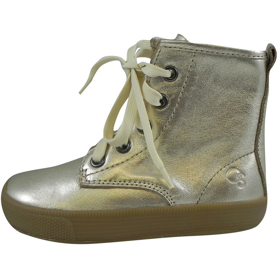 Old Soles Girl's 1023 Swag High Top Gold Leather Zip Up Stretch Lace Sneaker Boots - Just Shoes for Kids
 - 2