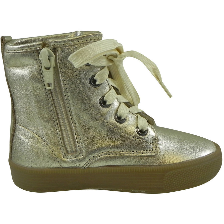 Old Soles Girl's 1023 Swag High Top Gold Leather Zip Up Stretch Lace Sneaker Boots - Just Shoes for Kids
 - 3