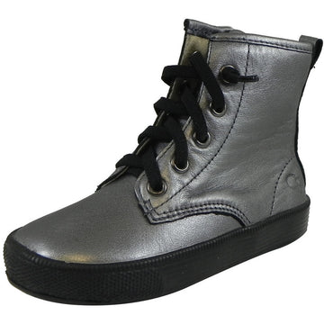 Old Soles Boy's and Girl's 1023 Rich Silver Swag High Top Leather Zip Up Stretch Lace Sneaker Boots