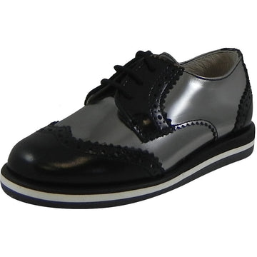 Hoo Shoes Charlie's Kid's Metallic Leather Platform Lace Up Oxford Loafer Shoes Pewter Black - Just Shoes for Kids
 - 1