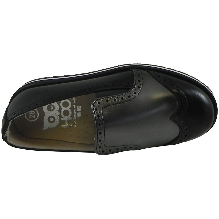 Hoo Shoes Charlie's Girl's and Boy's Metallic Leather Slip On Oxford Loafer Shoes Black Pewter