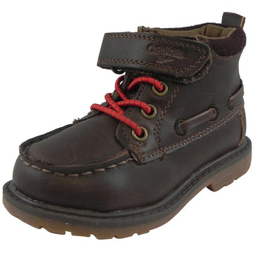 OshKosh Boy's Joey Classic Leather Stretch Laces Hook and Loop Slip On Boots Brown - Just Shoes for Kids
 - 1