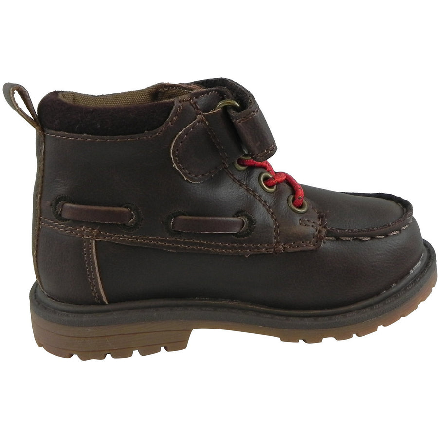 OshKosh Boy's Joey Classic Leather Stretch Laces Hook and Loop Slip On Boots Brown - Just Shoes for Kids
 - 4