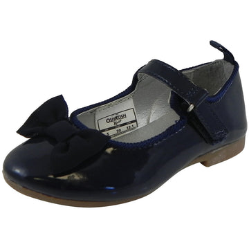 OshKosh Girl's Bella Patent Leather Hook and Loop Bow Mary Jane Flats Navy - Just Shoes for Kids
 - 1