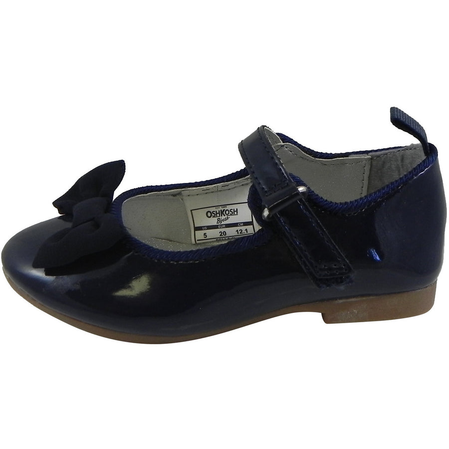 OshKosh Girl's Bella Patent Leather Hook and Loop Bow Mary Jane Flats Navy - Just Shoes for Kids
 - 2