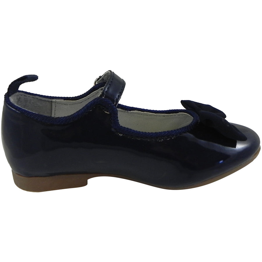 OshKosh Girl's Bella Patent Leather Hook and Loop Bow Mary Jane Flats Navy - Just Shoes for Kids
 - 4