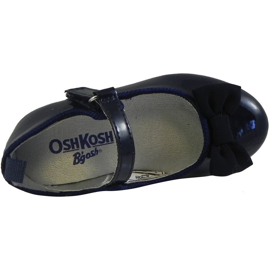 OshKosh Girl's Bella Patent Leather Hook and Loop Bow Mary Jane Flats Navy - Just Shoes for Kids
 - 6
