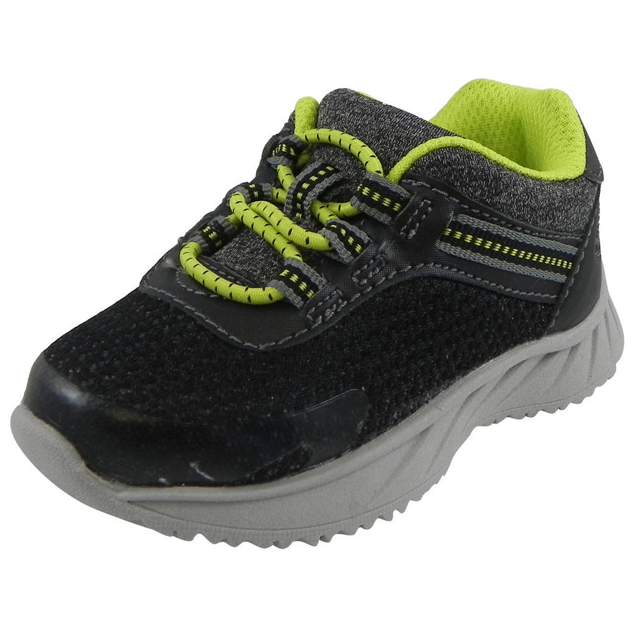 OshKosh Boy's Surge Mesh Stretch Lace Slip On Sneaker Black/Lime - Just Shoes for Kids
 - 1