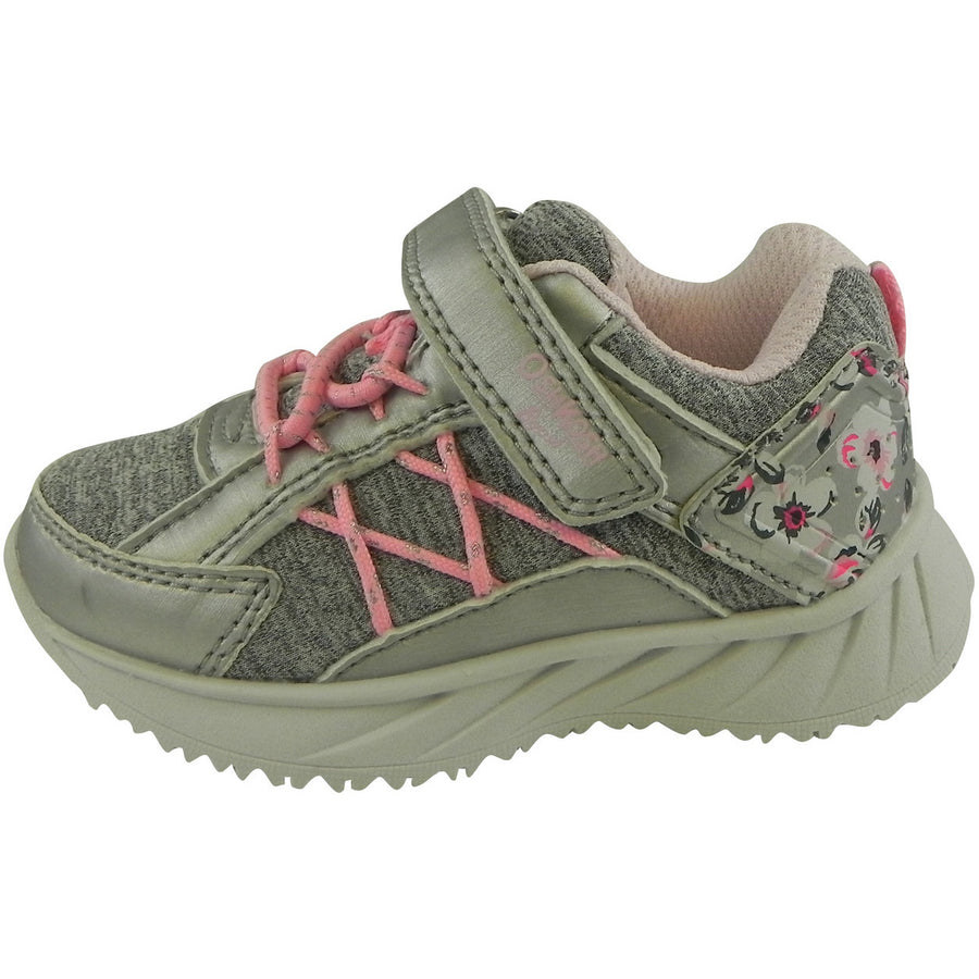 OshKosh Girl's Rivet Design Slip On Hook and Loop Sneaker Light Grey/Pink - Just Shoes for Kids
 - 2