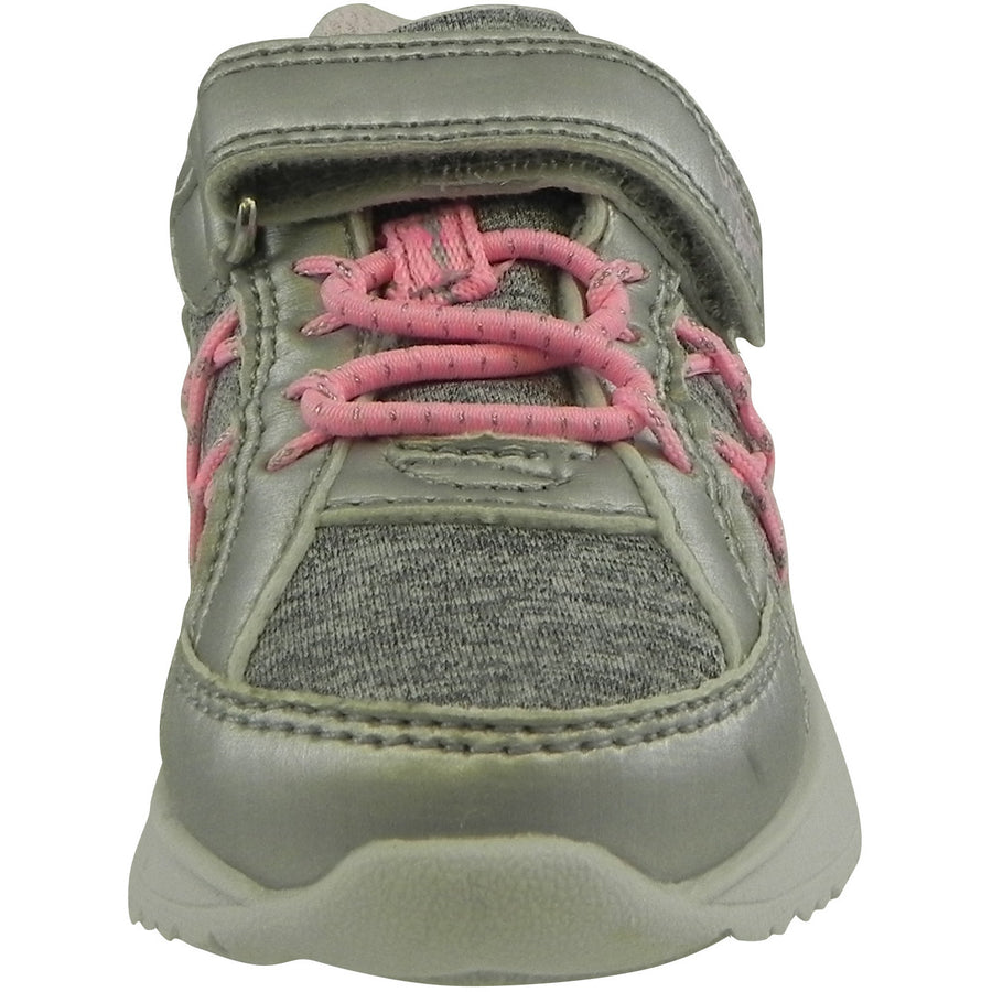 OshKosh Girl's Rivet Design Slip On Hook and Loop Sneaker Light Grey/Pink - Just Shoes for Kids
 - 5