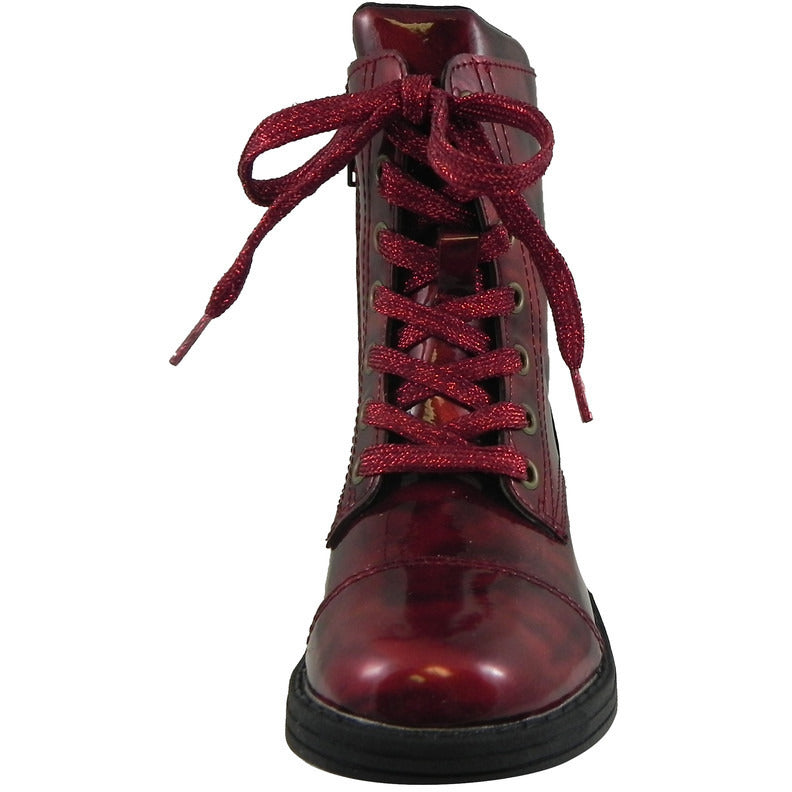 Umi Girl's Stomp Patent Leather Lace Up Zipper Closure Ankle Combat Boots Cherry - Just Shoes for Kids
 - 4