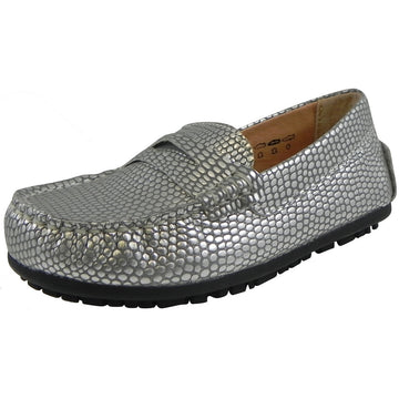 Umi Girl's Mariel Snake Print Slip On Moccasin Loafer Shoe Flats Silver - Just Shoes for Kids
 - 1