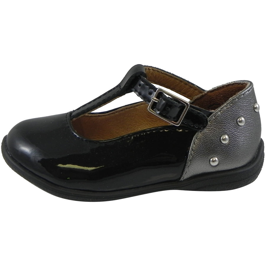 Umi Girl's Patent Leather T-Strap Studded Mary Jane Flats Black - Just Shoes for Kids
 - 2