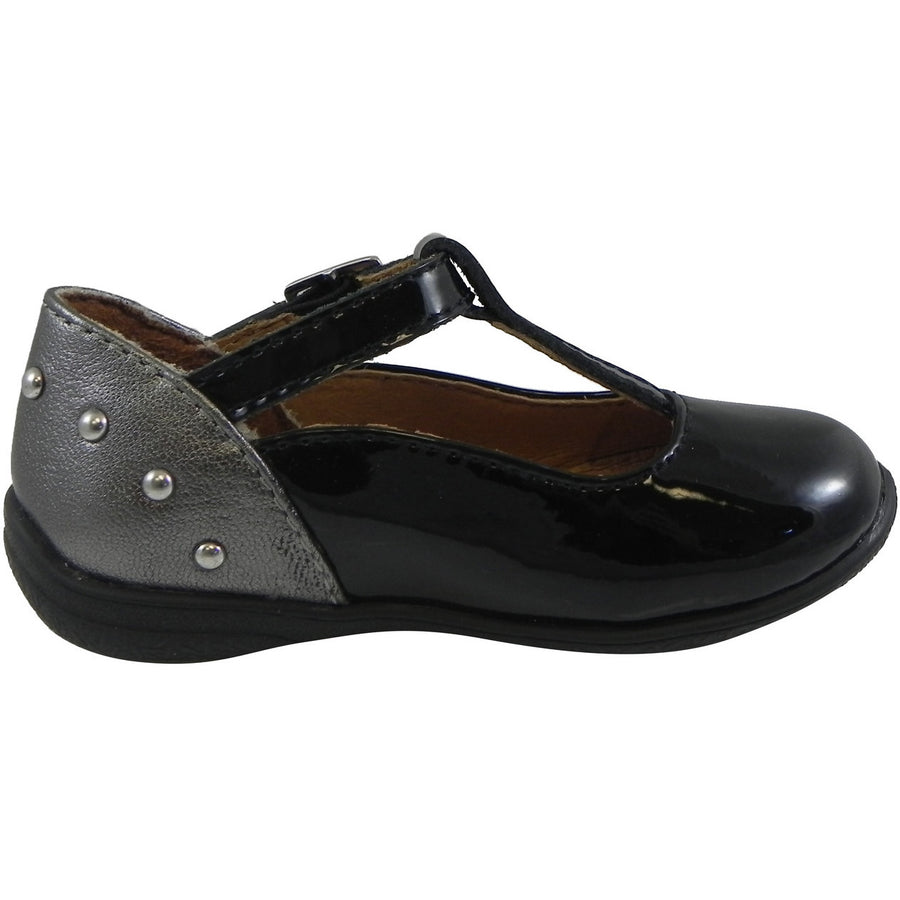 Umi Girl's Patent Leather T-Strap Studded Mary Jane Flats Black - Just Shoes for Kids
 - 4