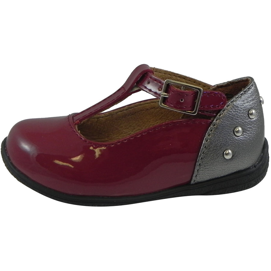Umi Girl's Patent Leather T-Strap Studded Mary Jane Flats Burgundy - Just Shoes for Kids
 - 2