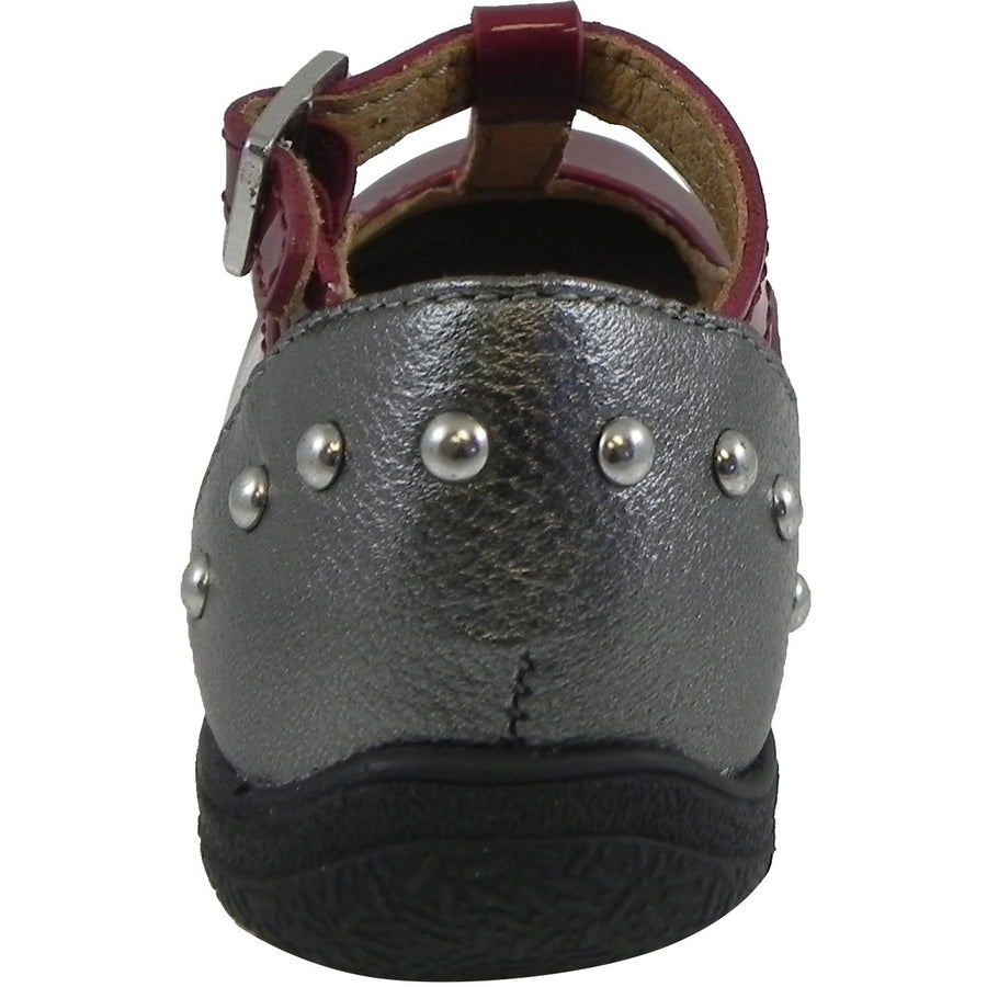 Umi Girl's Patent Leather T-Strap Studded Mary Jane Flats Burgundy - Just Shoes for Kids
 - 3