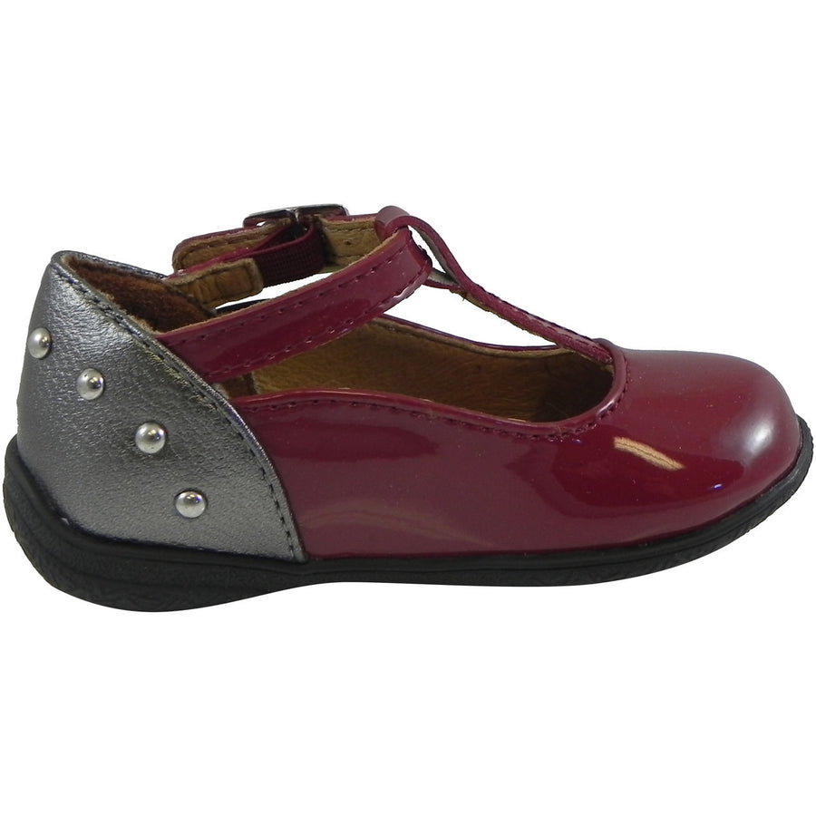 Umi Girl's Patent Leather T-Strap Studded Mary Jane Flats Burgundy - Just Shoes for Kids
 - 4