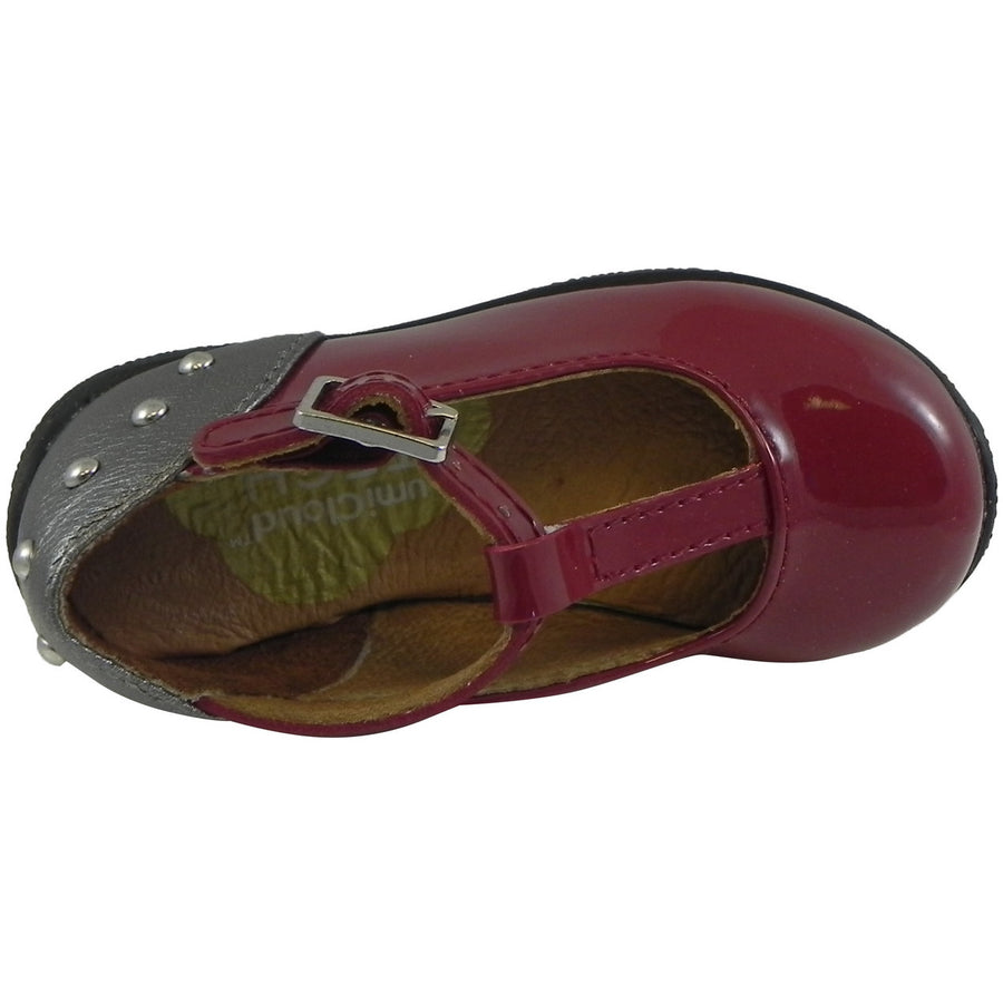 Umi Girl's Patent Leather T-Strap Studded Mary Jane Flats Burgundy - Just Shoes for Kids
 - 6