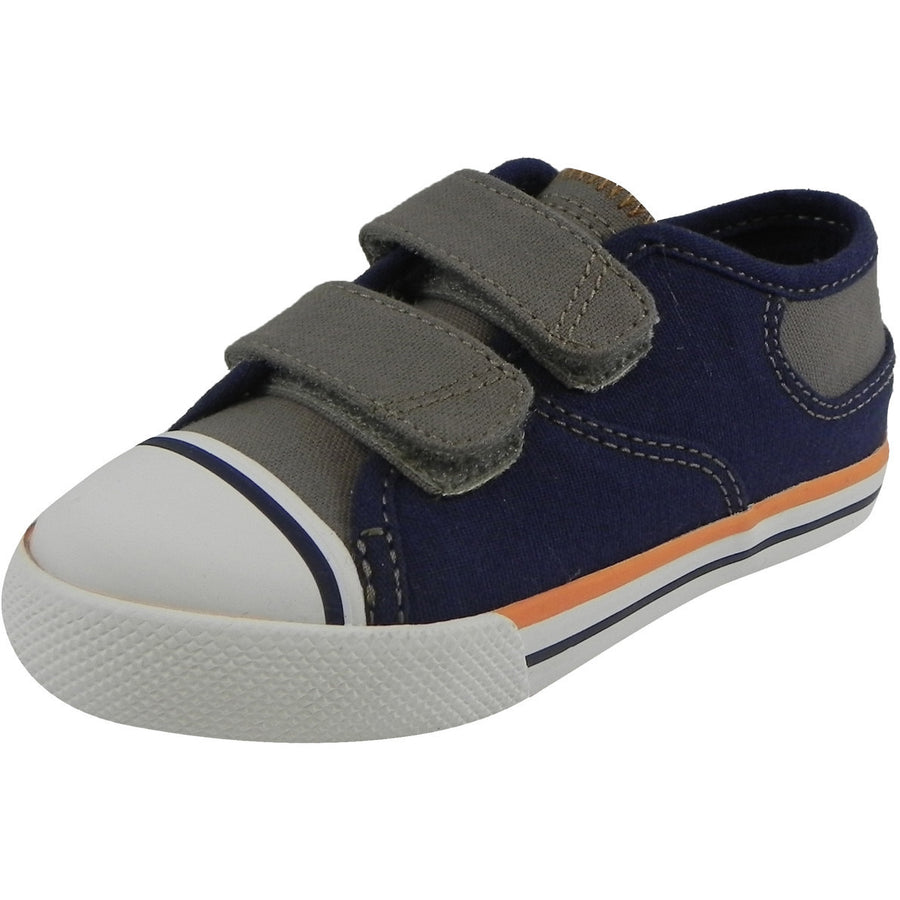 Umi Boy's Claud Canvas Double Hook and Loop Low Top Sneakers Navy/Taupe - Just Shoes for Kids
 - 1