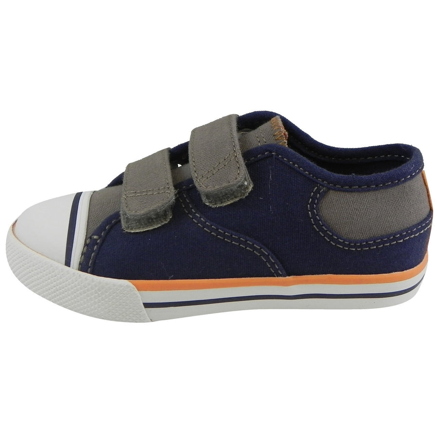 Umi Boy's Claud Canvas Double Hook and Loop Low Top Sneakers Navy/Taupe - Just Shoes for Kids
 - 2