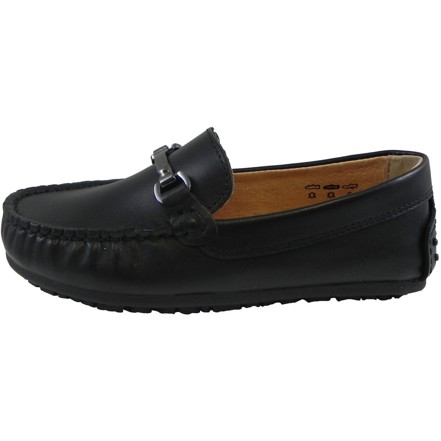 Umi Boy's Ira Leather Classic Slip On Oxford Hardware Detail Loafer Shoes Black - Just Shoes for Kids
 - 2