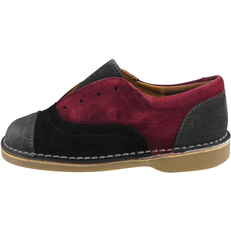 Papanatas by Eli Girl's and Boy's Suede Multicolor Oxford Slip On Shoes Black/Burgundy