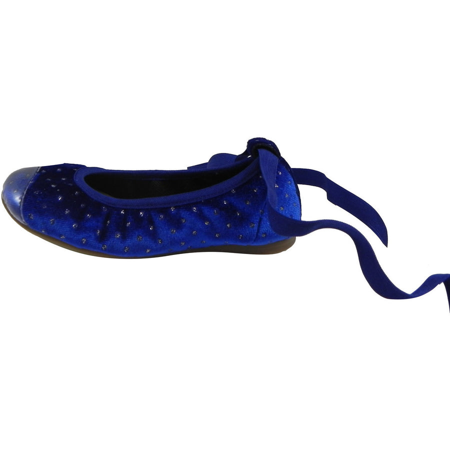 Papanatas by Eli Girl's Velvet Sparkle Cap Toe Elastic Lace Up Ankle Ballet Flats Royal Blue - Just Shoes for Kids
 - 2
