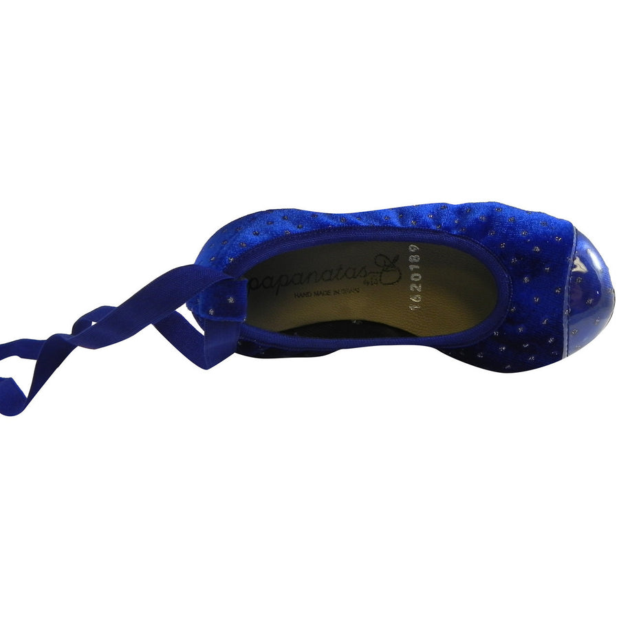 Papanatas by Eli Girl's Velvet Sparkle Cap Toe Elastic Lace Up Ankle Ballet Flats Royal Blue - Just Shoes for Kids
 - 6