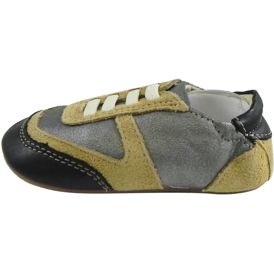 Old Soles Boy's Street Jogger Silver Tan Black Soft Leather Slip On Crib Walker Sneaker Shoe