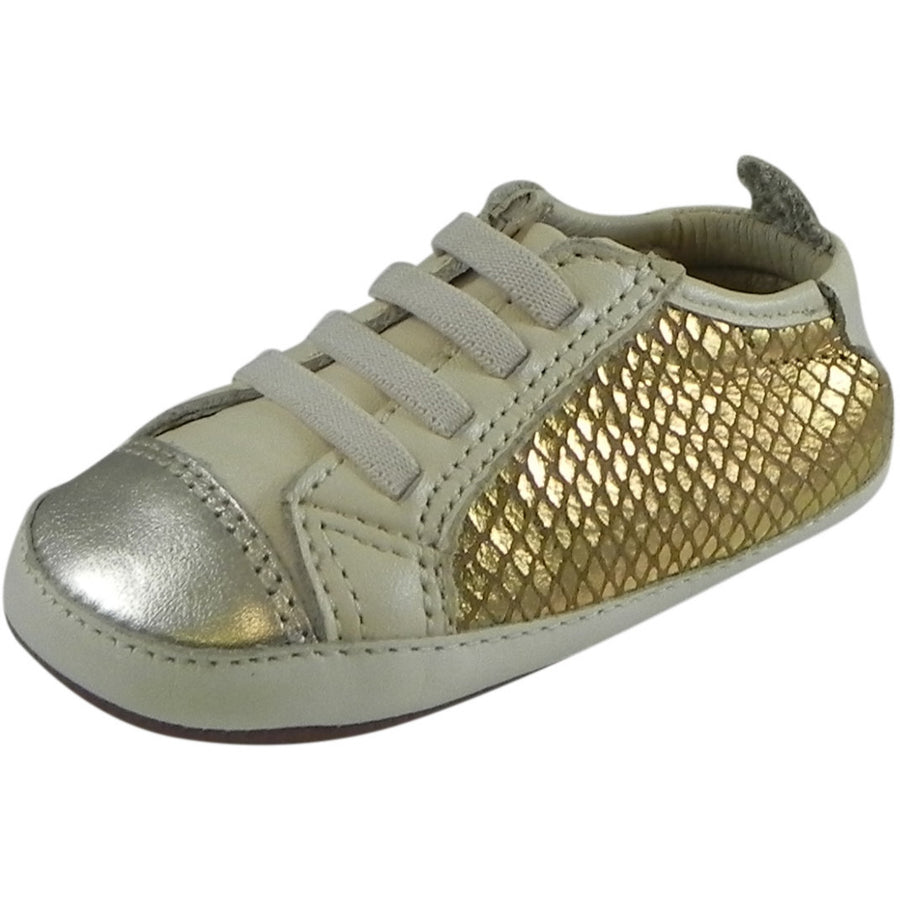 Old Soles Girl's Bambini Jogger Gold Snake Soft Leather Slip On Crib Walker Sneaker Shoe - Just Shoes for Kids
 - 1