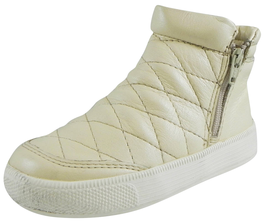 Old Soles Girl's Zip Daley Pearl Metallic Quilted Leather Zipper High Top Sneaker Shoe