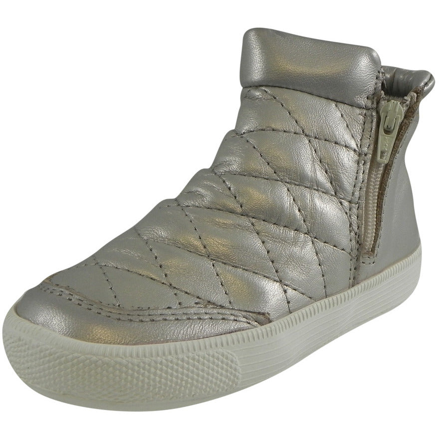 Old Soles Girl's Zip Daley Silver Chalk Quilted Leather Zipper High Top Sneaker Shoe - Just Shoes for Kids
 - 1