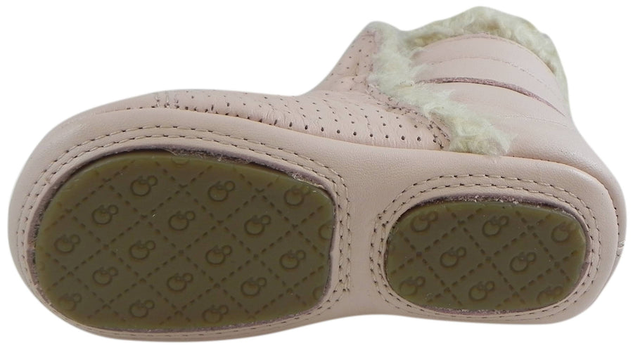 Old Soles Girl's Gatsby Powder Pink Soft Leather Slip On Fur Crib Walker Baby Shoes Bootie