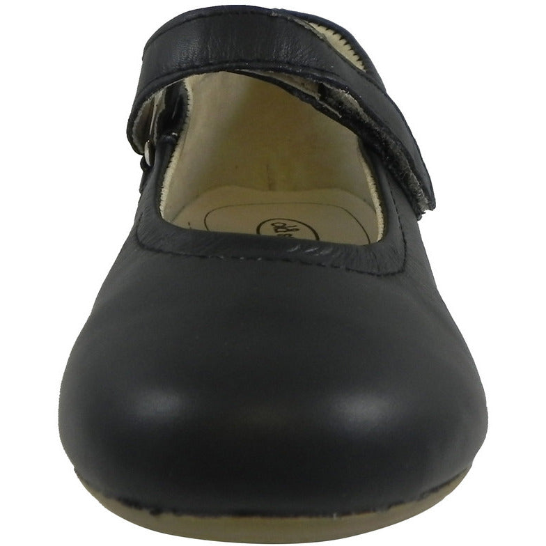 Old Soles Girl's 800 Praline Black Leather Hook and Loop Mary Jane Flats