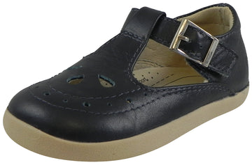 Old Soles Girl's Tea Shoe Navy Leather T-Strap Buckle Mary Jane Shoe