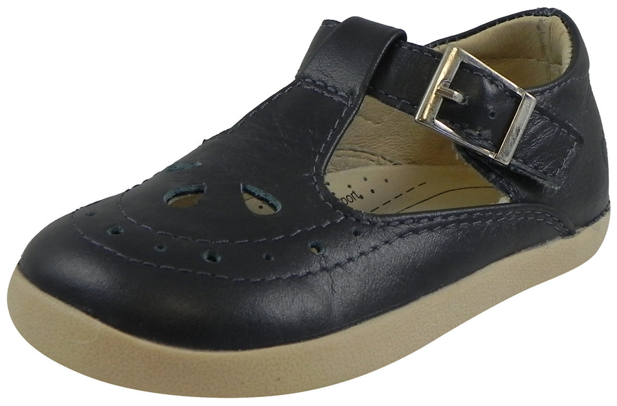 Old Soles Girl's Tea Shoe Navy Leather T-Strap Buckle Mary Jane Shoe