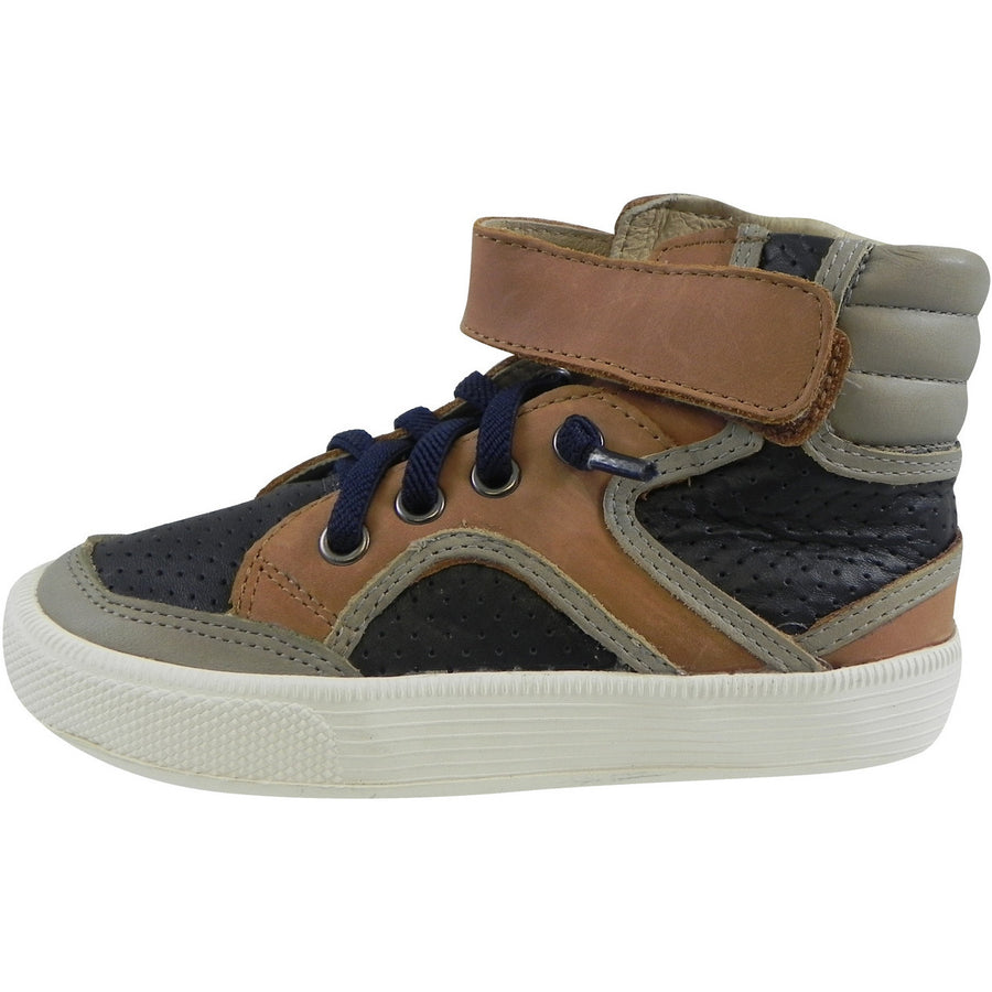 Old Soles 1027 Boy's Tan Navy Grey High Cred Leather Lace Up High Tops Sneaker - Just Shoes for Kids
 - 2
