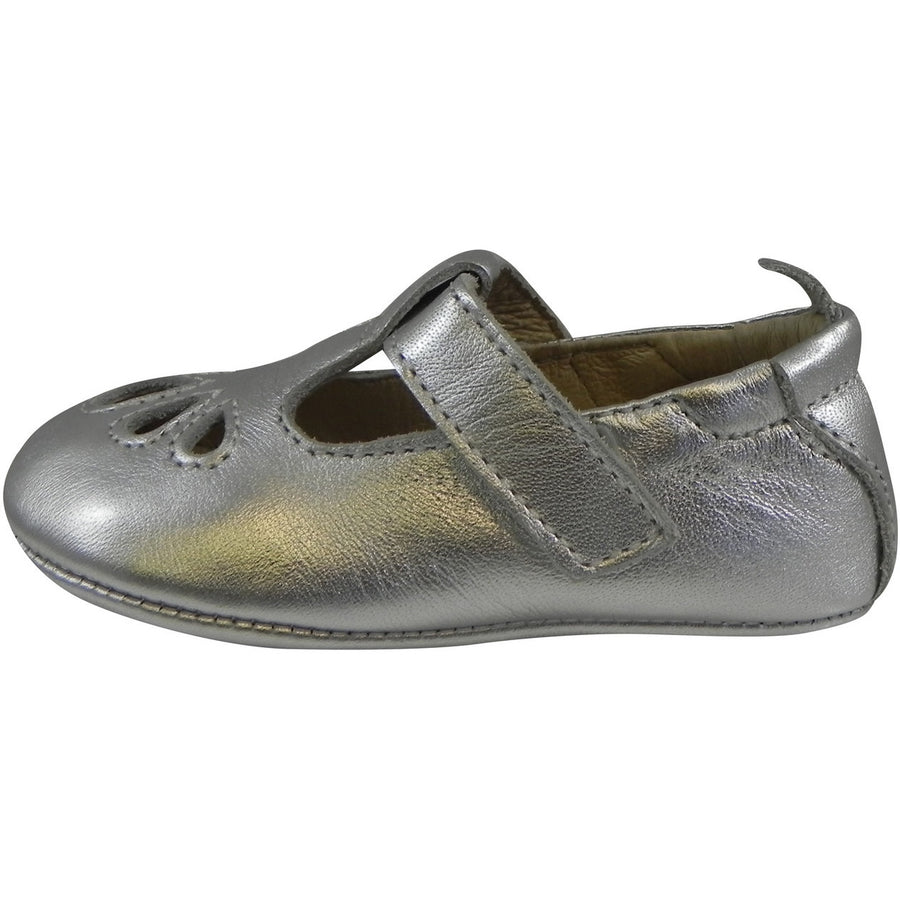 Old Soles Girl's 053 T-Petal Silver Leather T-Strap Mary Jane Flat