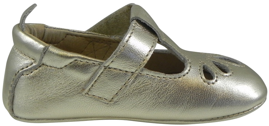 Old Soles Girl's 053 T-Petal Gold Leather T-Strap Mary Jane Shoe