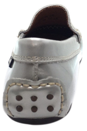 Venettini Girl's & Boy's Dilin Silver Bright Patent Leather Perforated Upper Slip On Moccasin Loafer