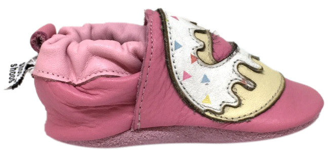 Shooshoos Baby Girl's All About Sprinkles Soft Leather Slip On Elastic Ankle Fun Donut Character First Walker Crib Shoe