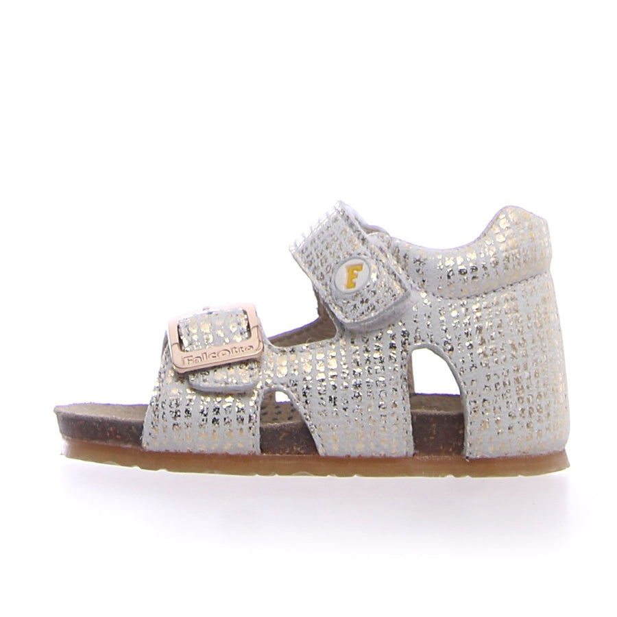 Falcotto Girl's Bea Suede Open Toe Sandals - White/Gold
