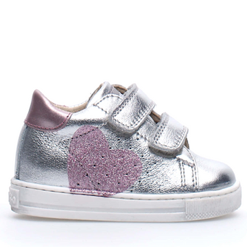 Naturino Falcotto Girl's Heart Sneakers, Metallic Silver/Pink