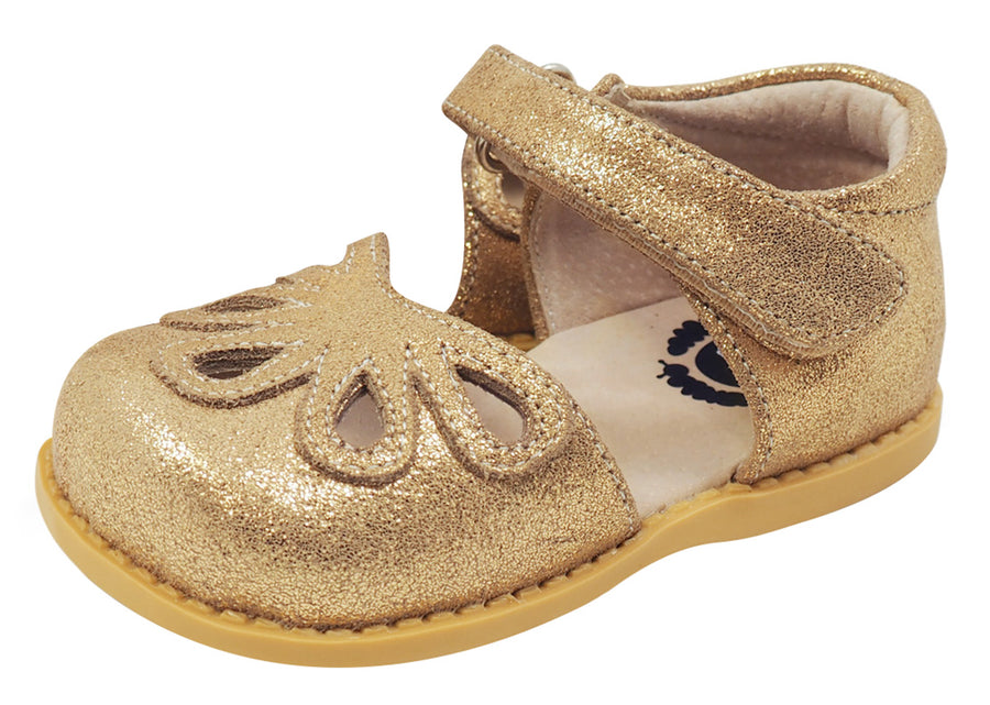 Livie & Luca Girl's Leather Mary Jane with Light Gold Trim, Gold Shimmer