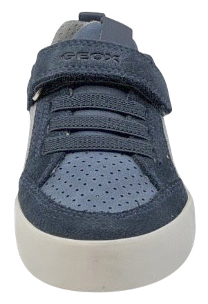 Geox Boy's and Girl's Kilwi Navy Grey Hook and Loop Sneaker