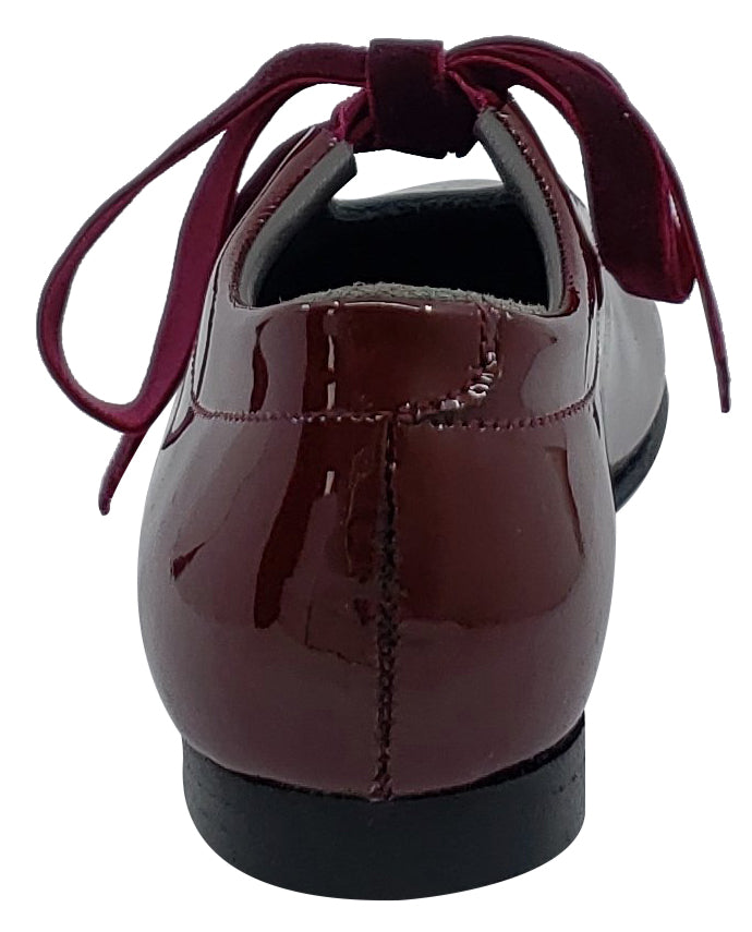 Gepetto's Girl's Burgundy Vino Patent Leather Velvet Laces Slip On U Shape Dress Shoes
