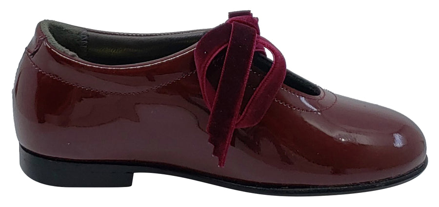 Gepetto's Girl's Burgundy Vino Patent Leather Velvet Laces Slip On